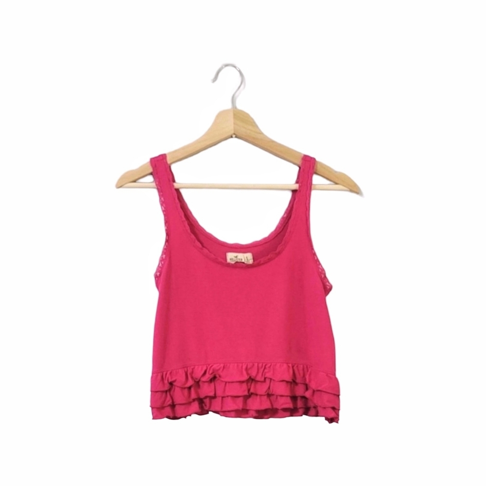 Hollister Pink Ruffle Sleeveless Scoop Neck Crop Tank Top Size Size S